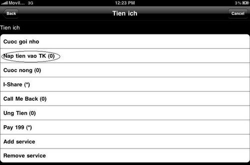 Nạp thẻ Viettel vào Sim 3G cho Ipad trong mục settings