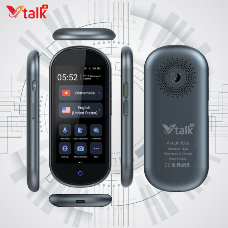 Máy Phiên Dịch VTalk Plus+ 2024 - Bản Nâng Cấp Ram 2GB - 16GB – Mang Thương Hiệu Việt Nam, Dịch Offline Có Tiếng Việt