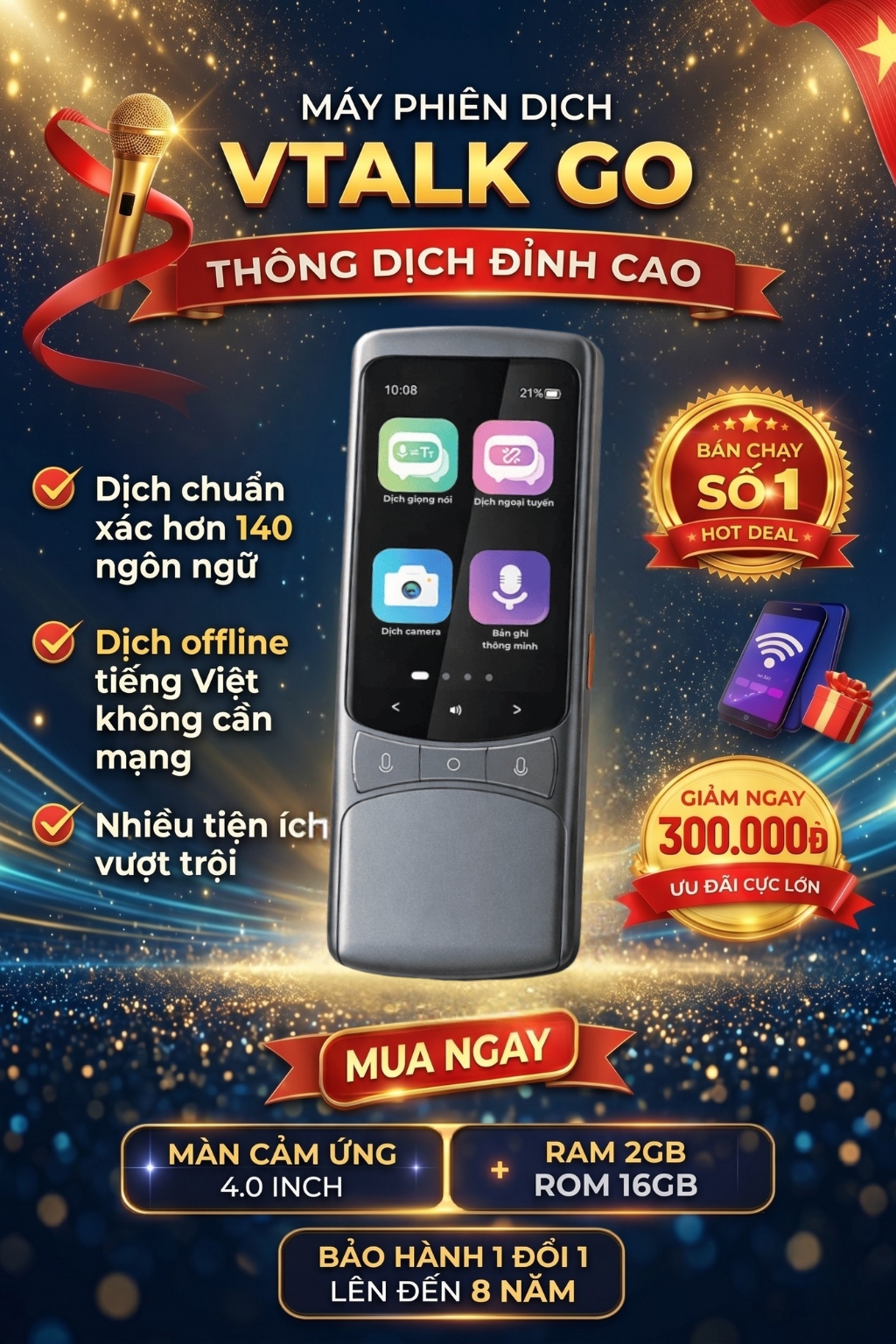 Máy Phiên Dịch VTalk Go 2026 - Máy Phiên Dịch Mang Thương Hiệu Việt Nam