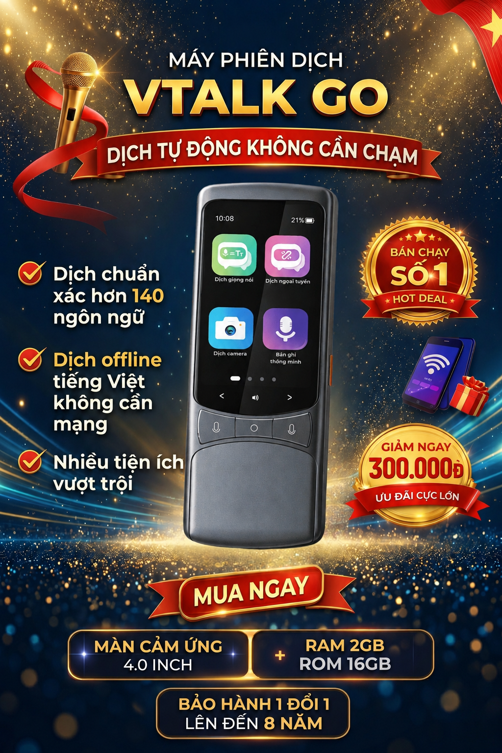 Máy Phiên Dịch VTalk Go 2026 - Máy Phiên Dịch Mang Thương Hiệu Việt Nam