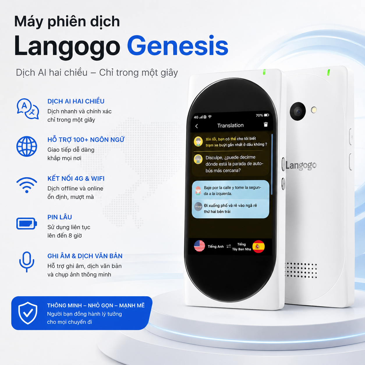 Máy Phiên Dịch Langogo Genesis - Máy Phiên Dịch Hỗ Trợ 100 Ngôn Ngữ, Sản Xuất Bởi Mỹ
