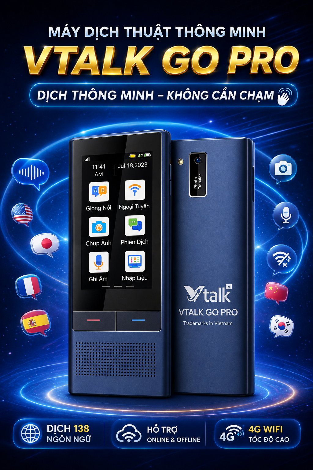 Máy Phiên Dịch VTalk Go Pro 2026 – Máy Phiên Dịch Mang Thương Hiệu Việt Nam Được Tích Hợp Esim Dùng Toàn Cầu