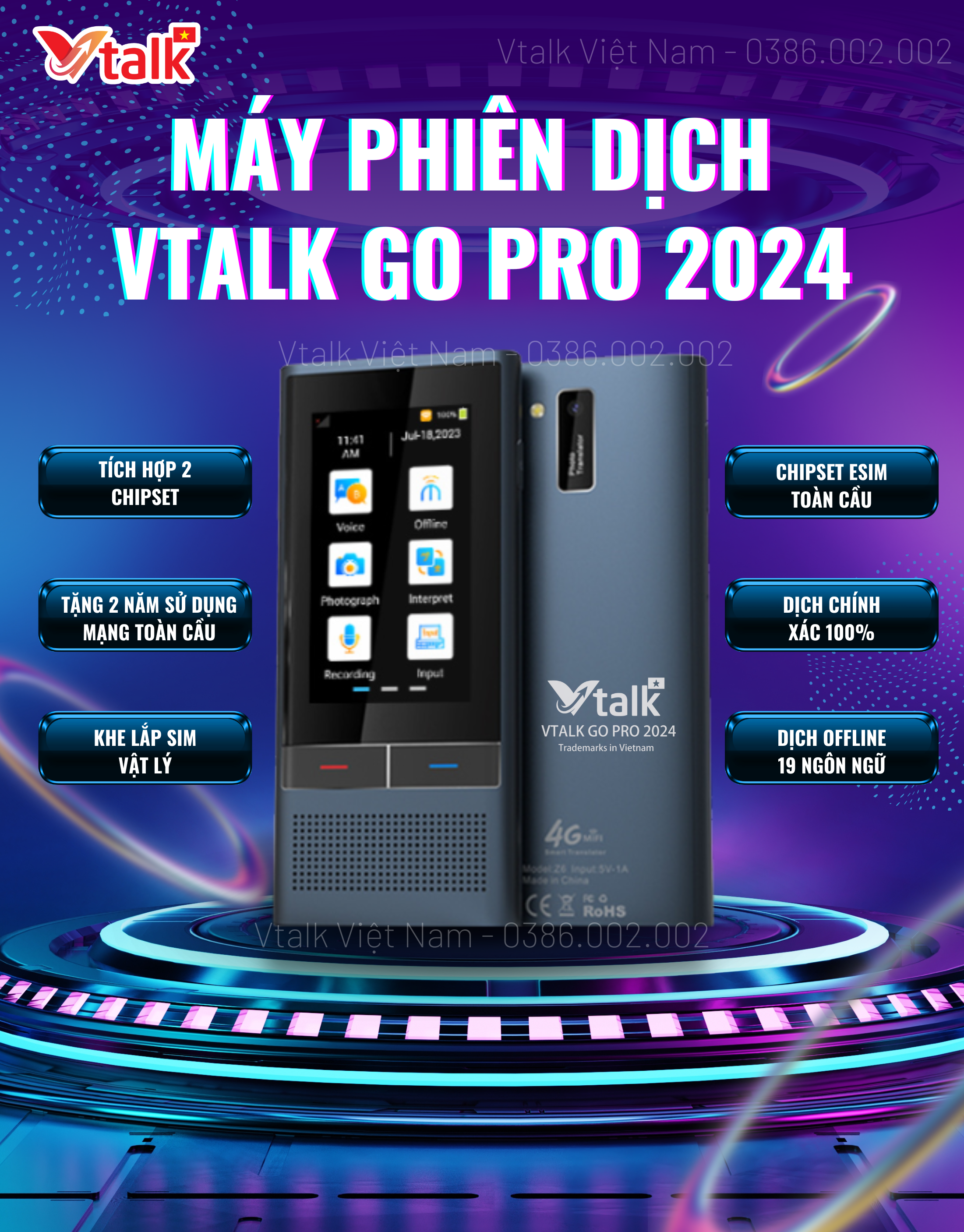 Máy Phiên Dịch VTalk Go Pro 2024 – Máy Phiên Dịch Mang Thương Hiệu Việt Nam Được Tích Hợp Esim Dùng Toàn Cầu