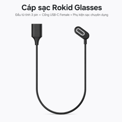 Cáp sạc Rokid Glasses Charging Cable – Kết nối từ tính 3 pin và sạc USB-C tiện lợi