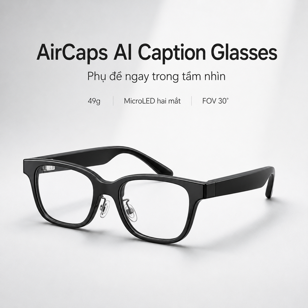 Kính AR AirCaps AI Caption Glasses – Phụ đề thời gian thực và dịch hơn 60 ngôn ngữ Kính AR AirCaps AI Caption Glasses – Phụ đề thời gian thực và dịch hơn 60 ngôn ngữ