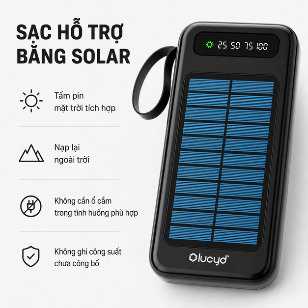Pin dự phòng năng lượng mặt trời Lucyd Juicebox 20,000 mAh