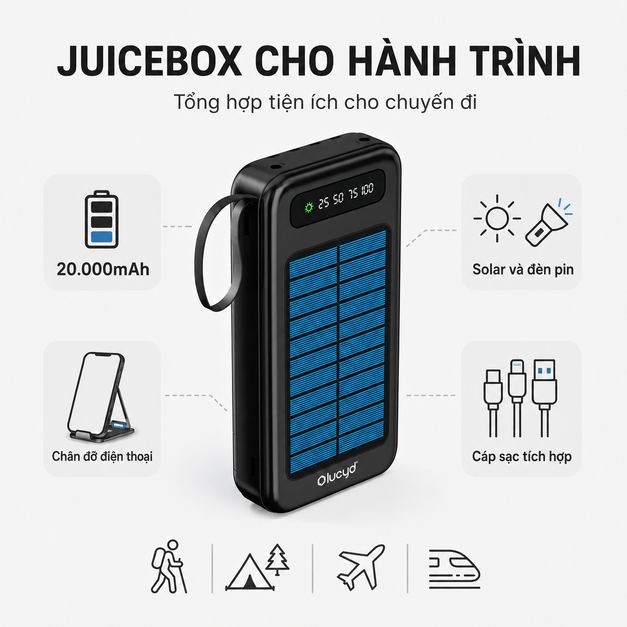 Pin dự phòng năng lượng mặt trời Lucyd Juicebox 20,000 mAh