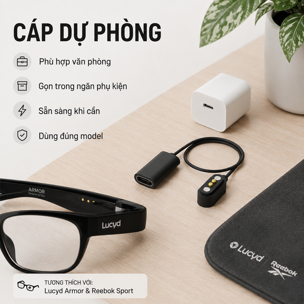 Cáp sạc từ tính USB-C Lucyd Armor & Reebok Sport