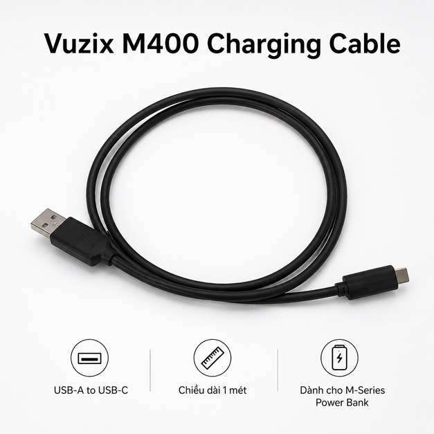Cáp sạc Vuzix M400 USB-A to USB-C 1 mét – Kết nối nguồn thuận tiện và sạc pin M-Series Cáp sạc Vuzix M400 USB-A to USB-C 1 mét – Kết nối nguồn thuận tiện và sạc pin M-Series