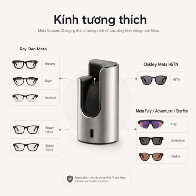 Đế sạc Meta Glasses Charging Stand – Sạc nhanh và trưng bày kính AI gọn gàng